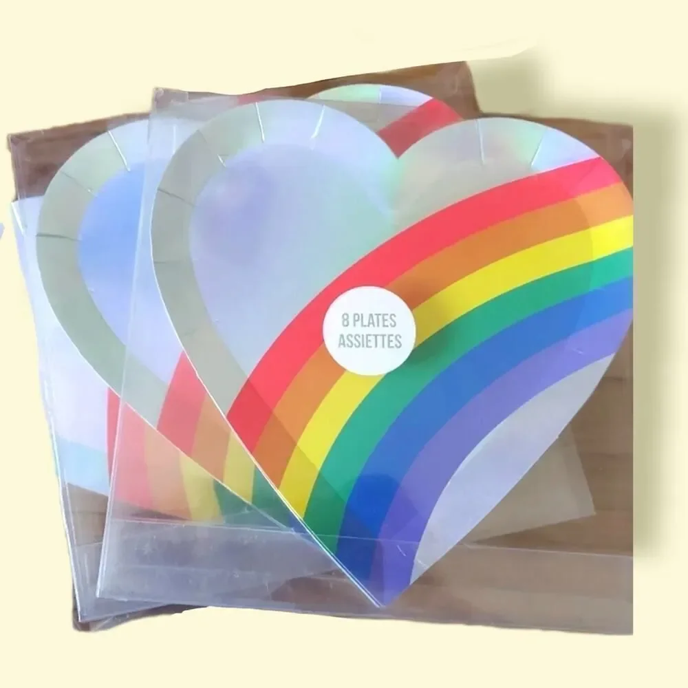 Meri Meri Iridescent Foil Heart Rainbow Plates (8)
